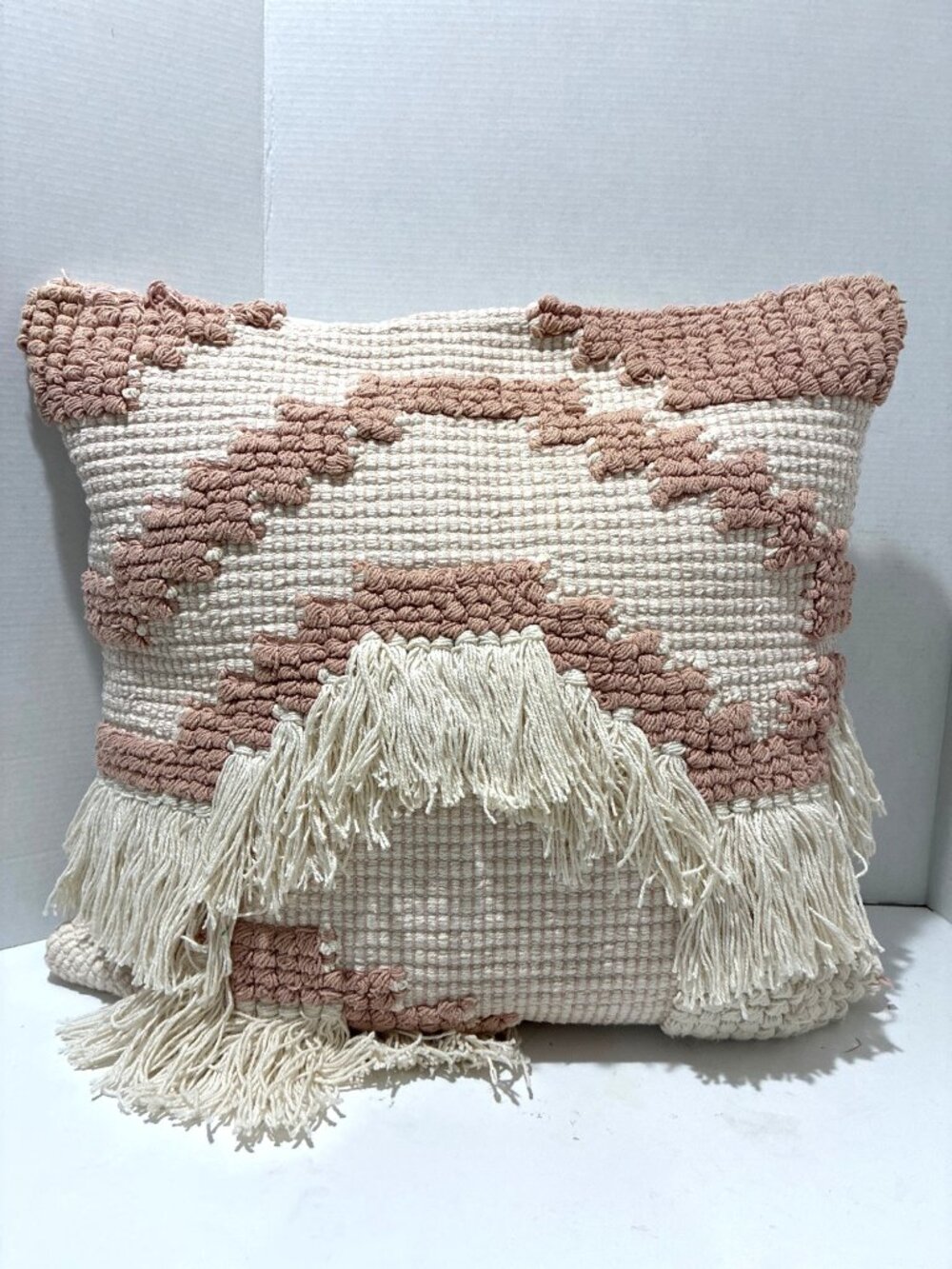 UGG bohemian-style decorative throw pillow textured tufted fringed tassels